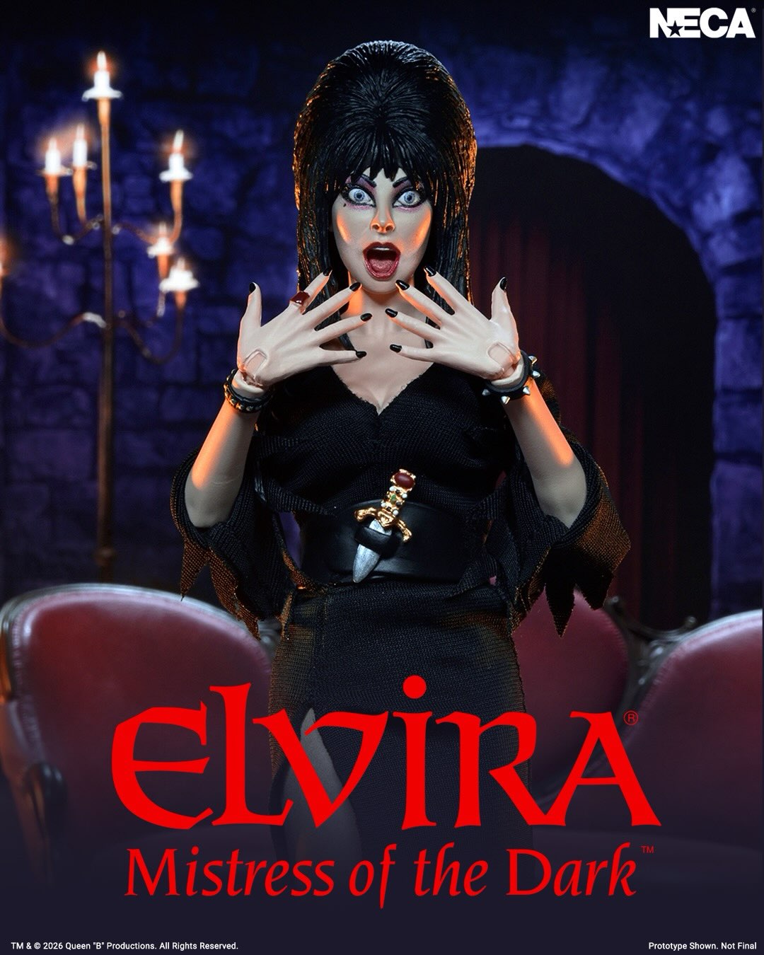 NECA’s ultimate Elvira figure comes with Gonk and that monstrous casserole