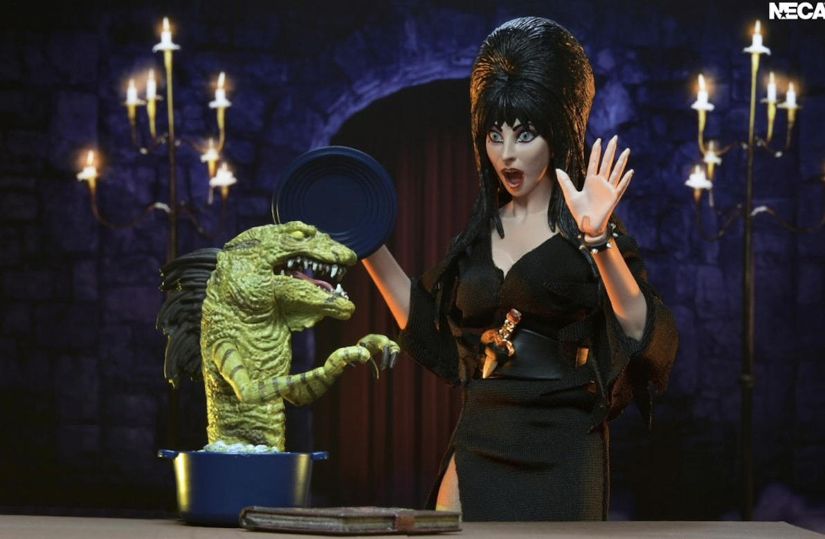 NECA’s ultimate Elvira figure comes with Gonk and that monstrous casserole
