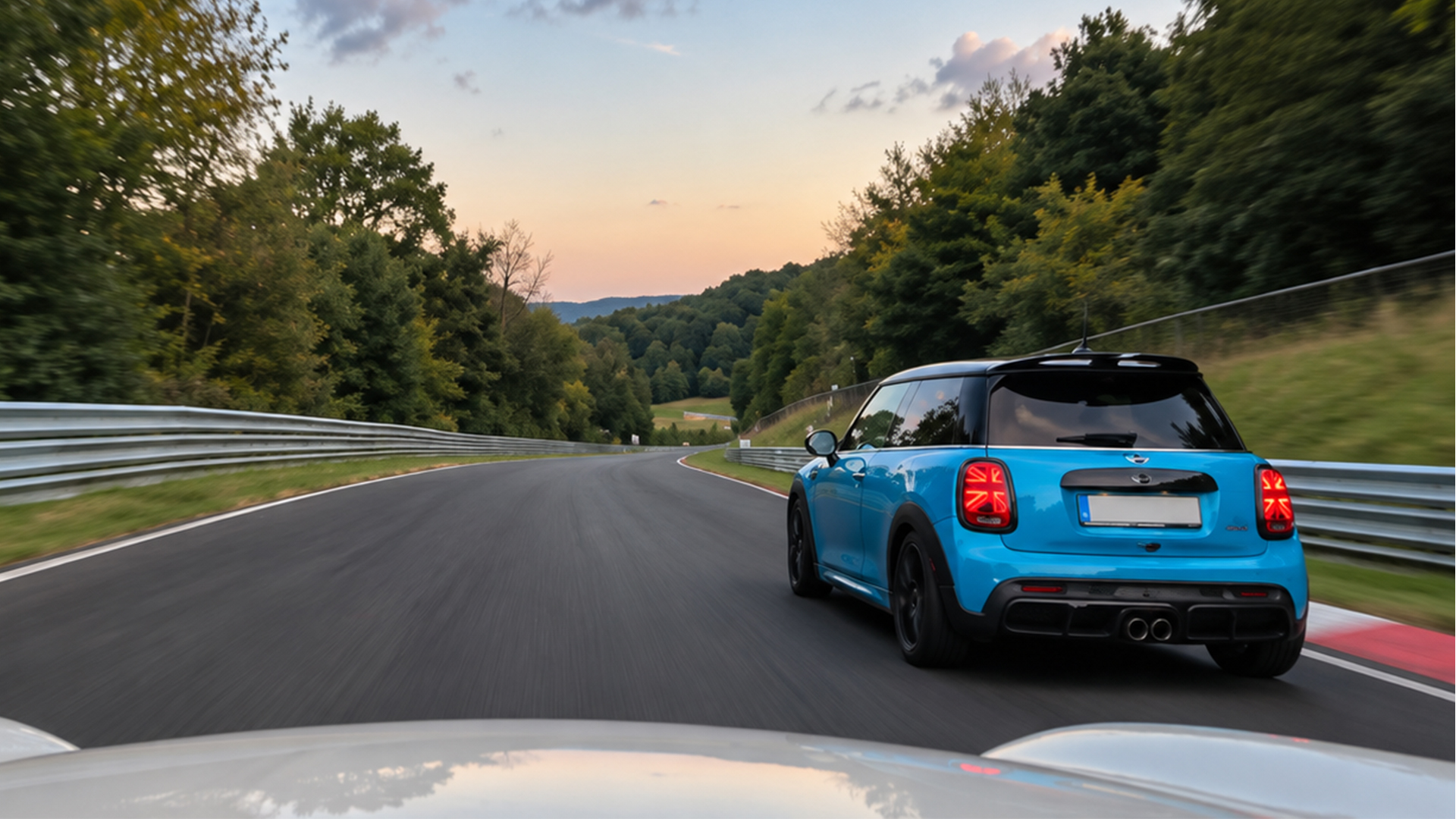 Mini John Cooper Works charges into a sunset Nürburgring bend