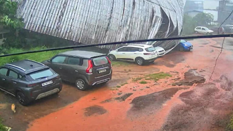On camera, powerful winds rip off roof of Kerala school, cars damaged