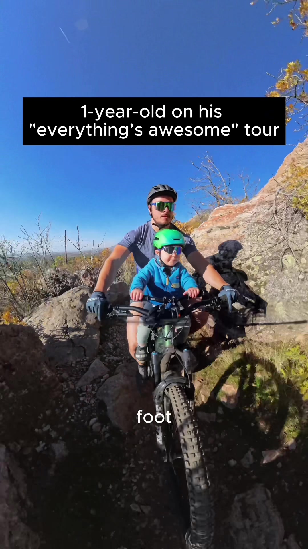 Toddler mountain biking trail ride in the fall