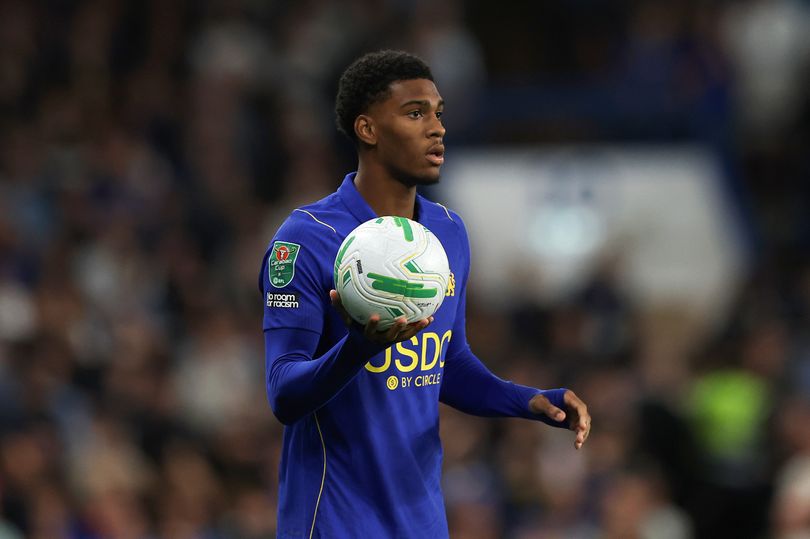 Josh Acheampong of Chelsea prepares to take a throw in during the Carabao Cup Third Round match between Chelsea and Leeds United