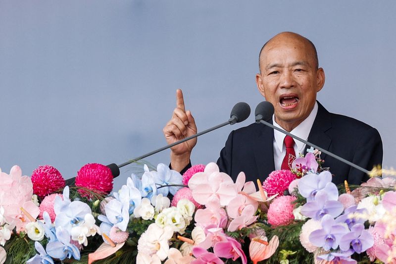 Taiwan Legislative Speaker Han Kuo-yu delivers a speech during National Day celebrations in Taipei, Taiwan, October 10, 2026. REUTERS/Ann Wang