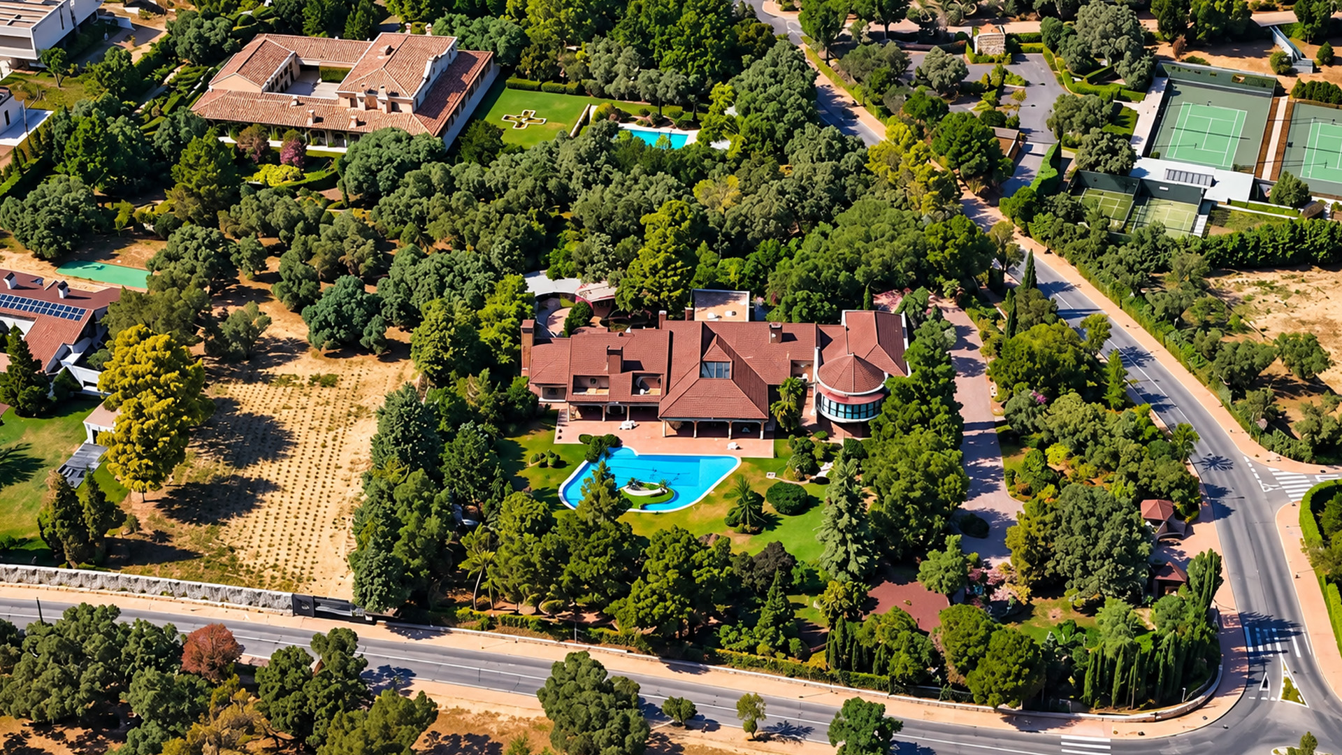 A luxury home hidden within layers of trees and gardens