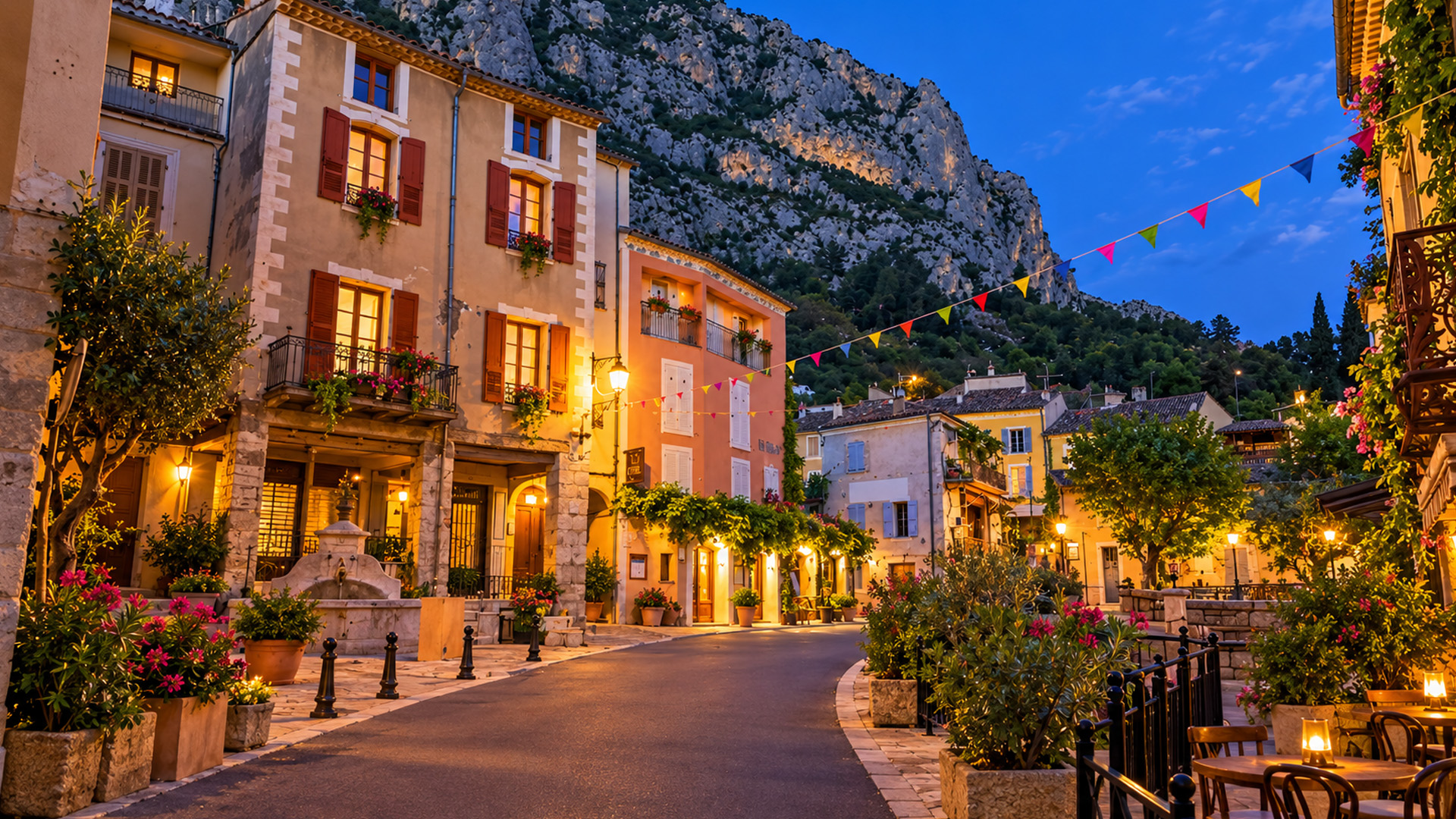 Moustiers-Sainte-Marie France scenic Provence evening walk (4K)