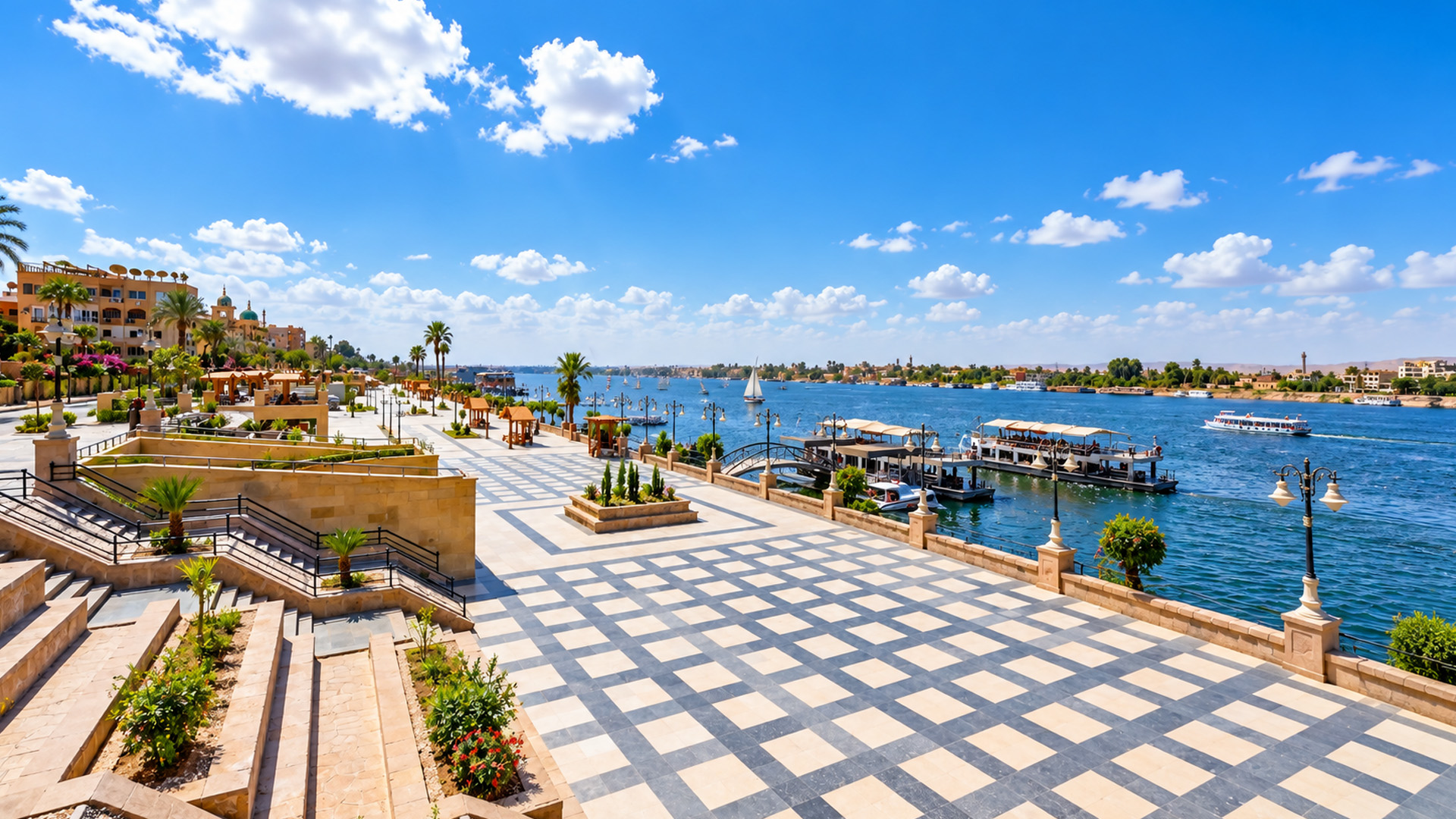Luxor Egypt Nile promenade and ancient landmarks (4K)