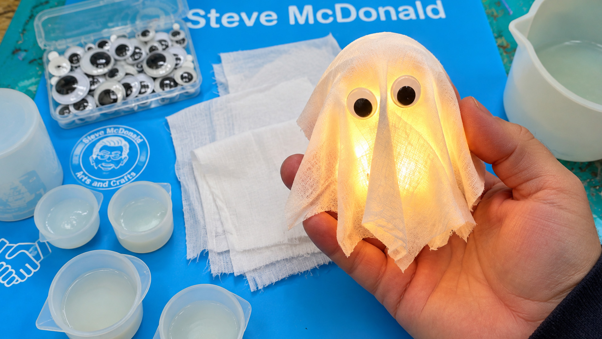 Scrap fabric became glowing Halloween ghosts