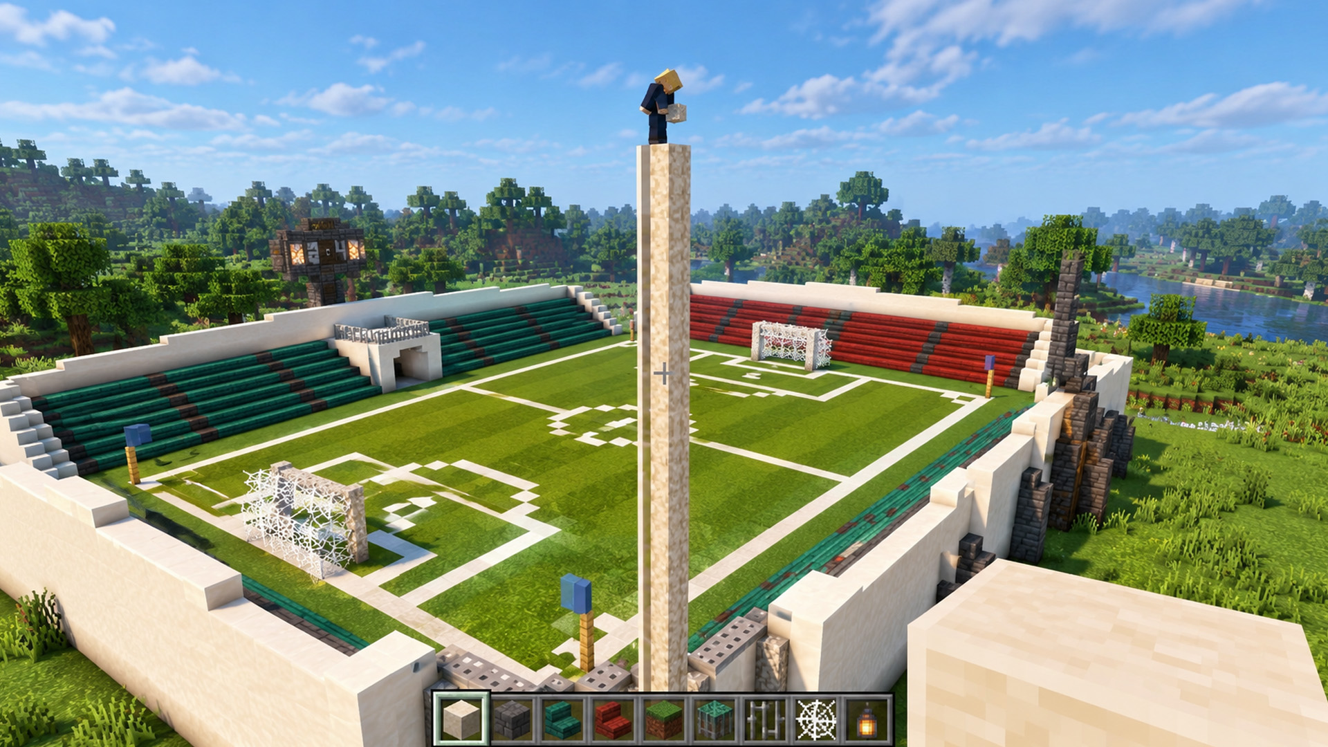 How to build a mini football stadium in Minecraft