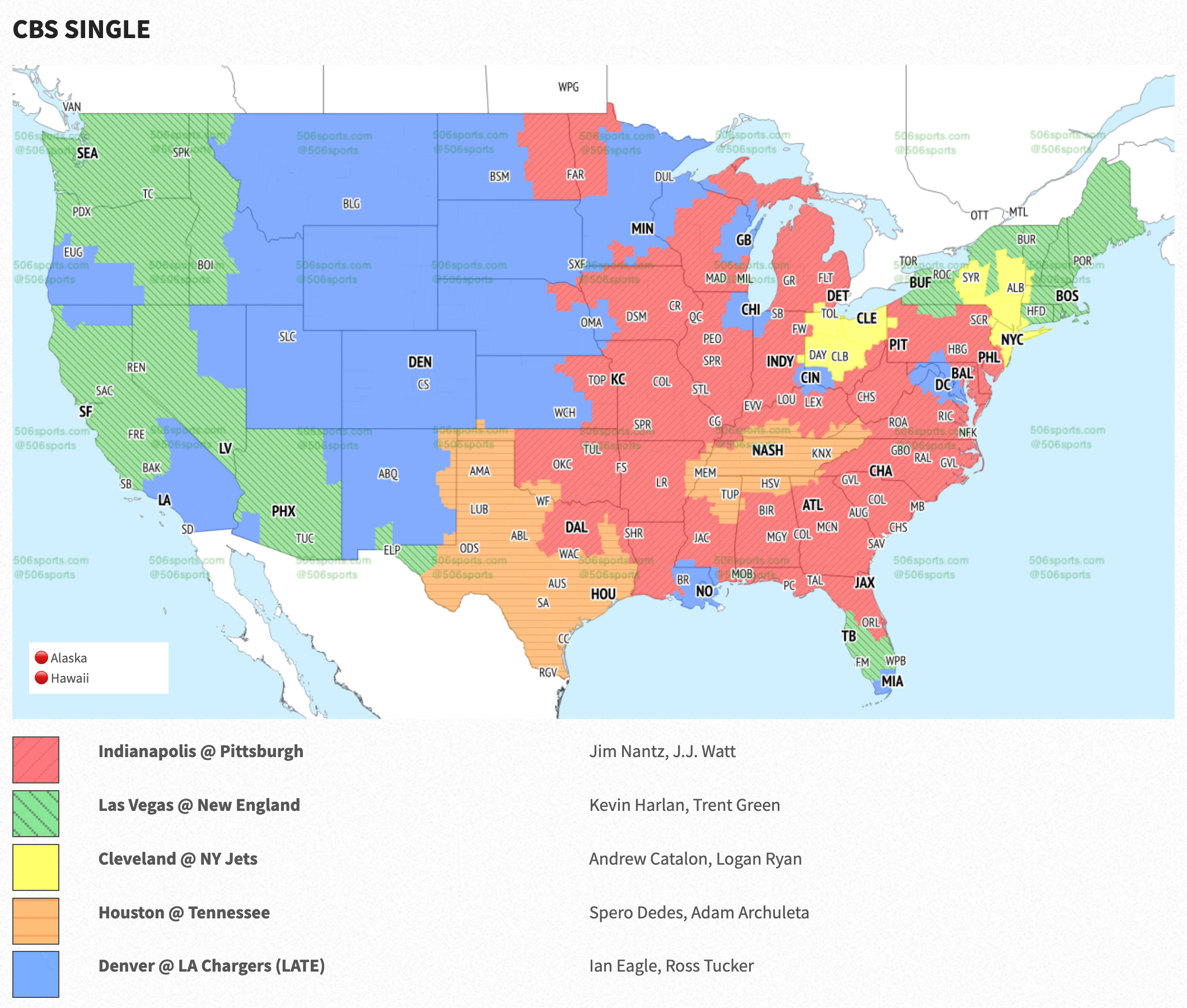 Raiders vs Patriots Week 5 TV broadcast map
