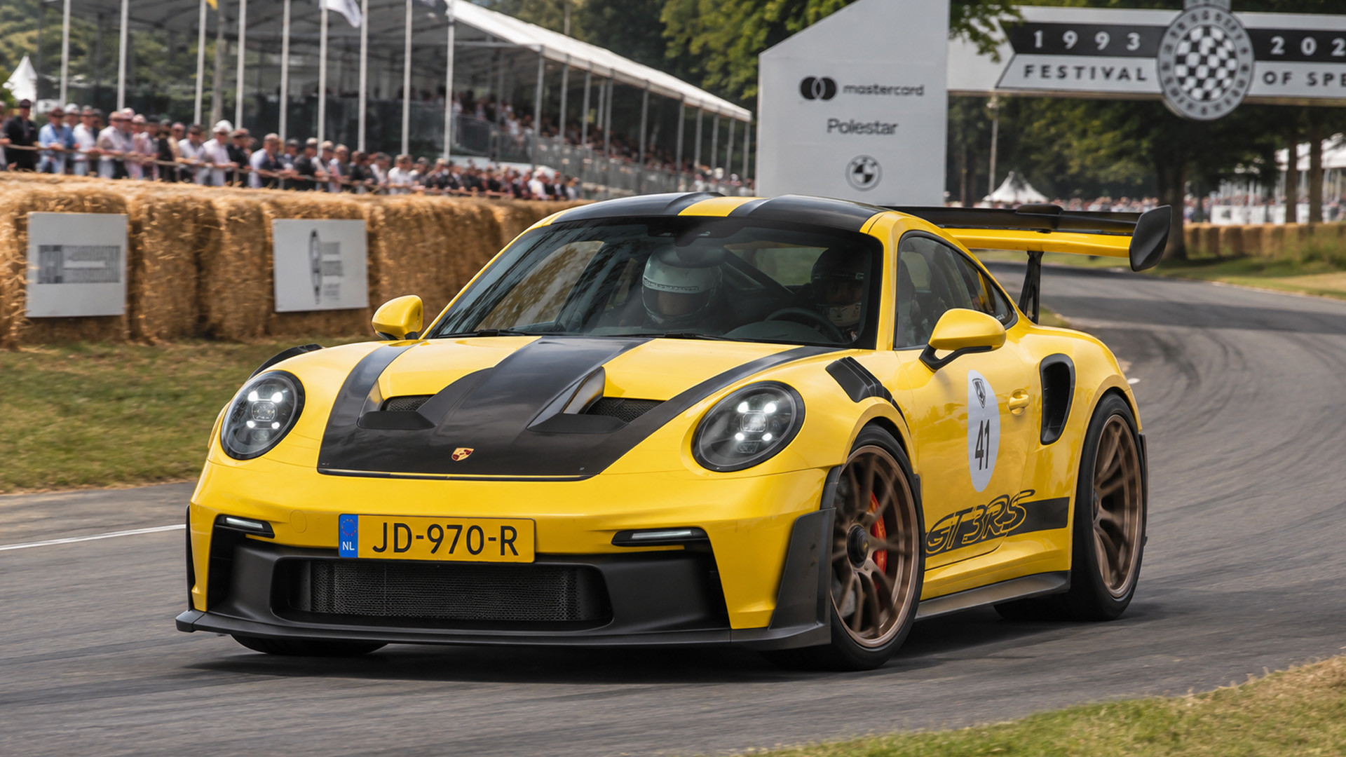 Porsche 992 GT3 RS flat six roars through Goodwood acceleration run