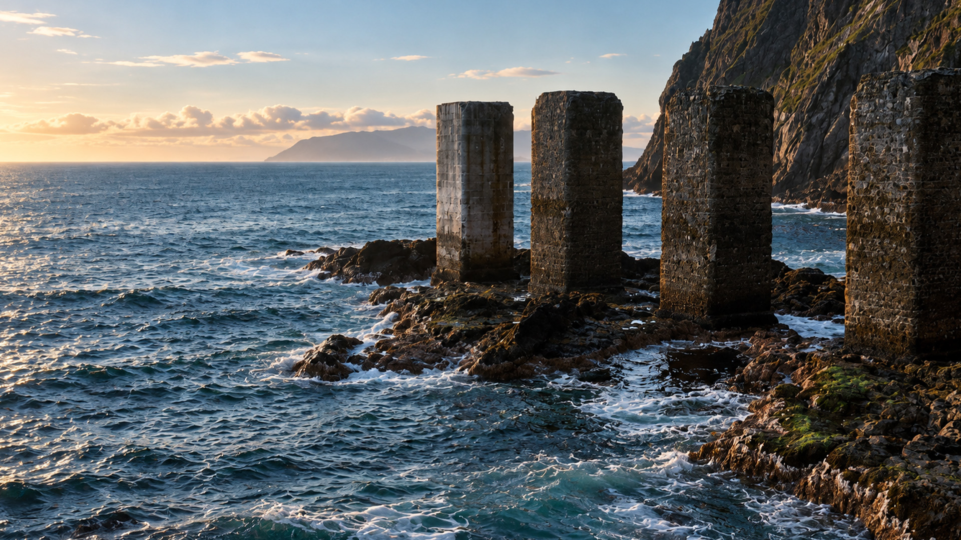 What are these giant columns doing beside the ocean?