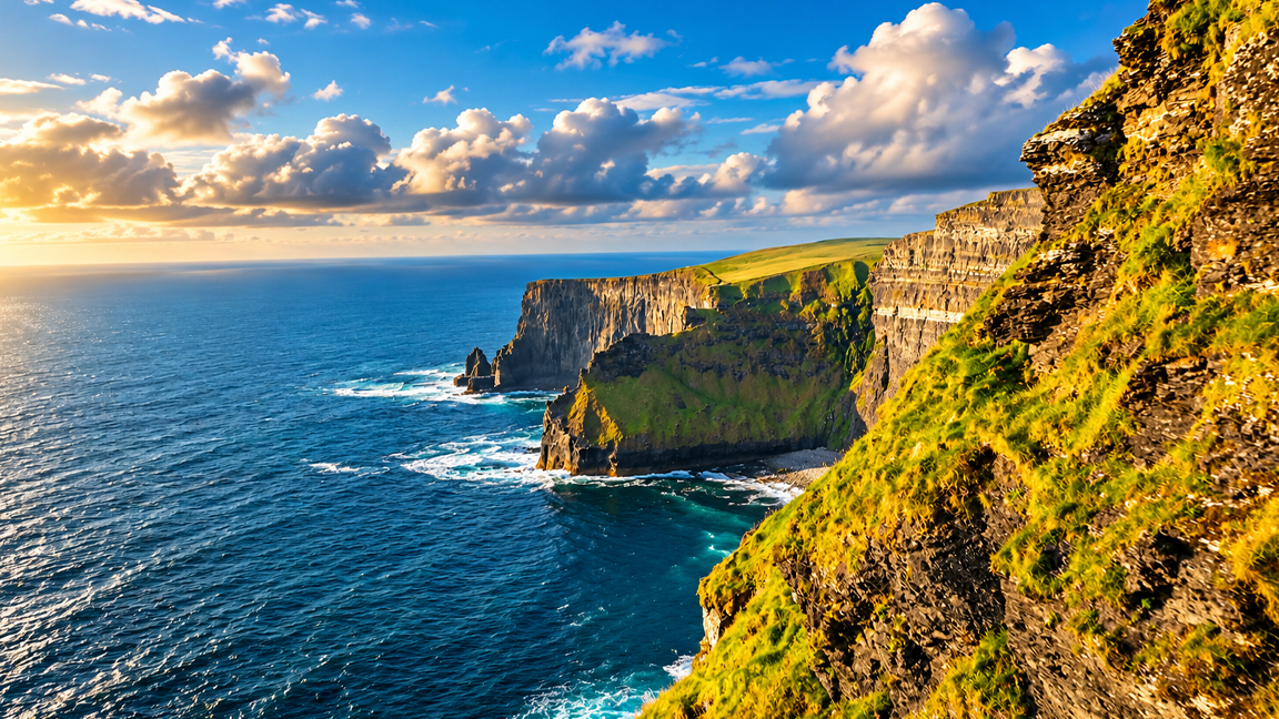 Ireland’s majestic cliffs above the endless Atlantic Ocean
