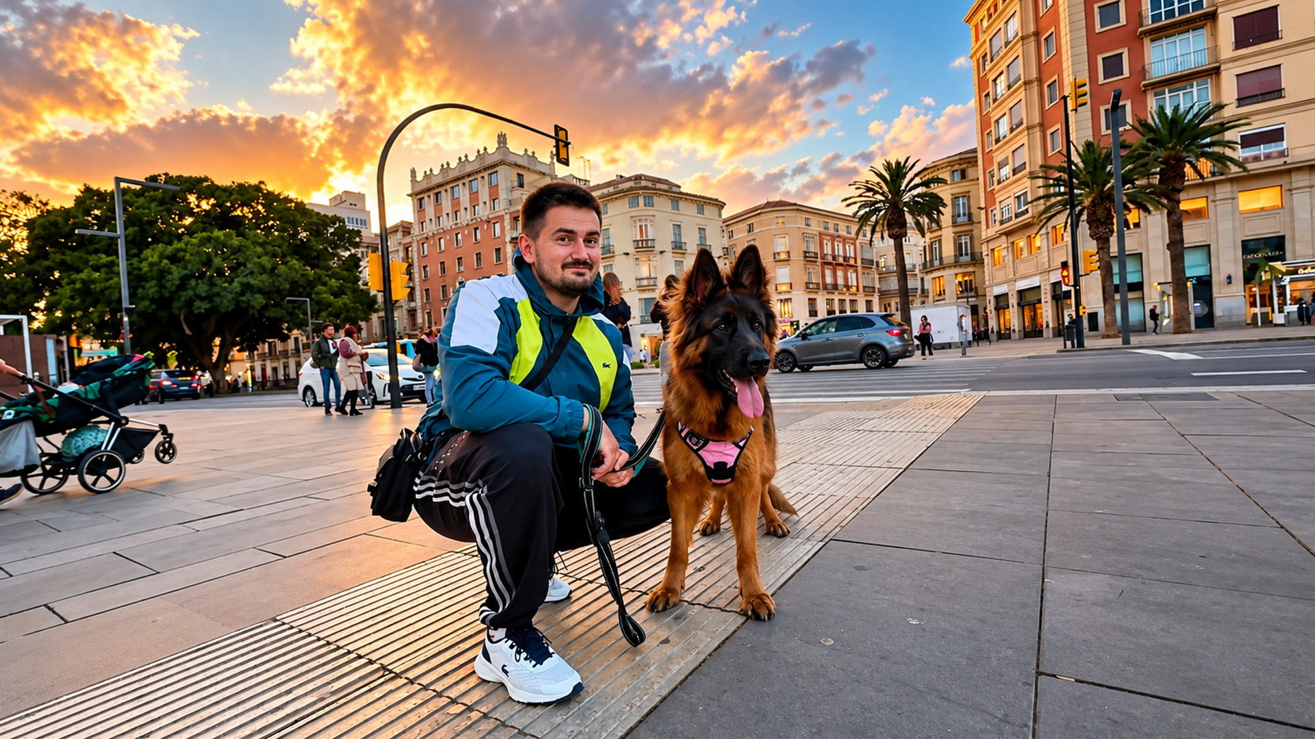 A relaxed walk with a curious German shepherd puppy