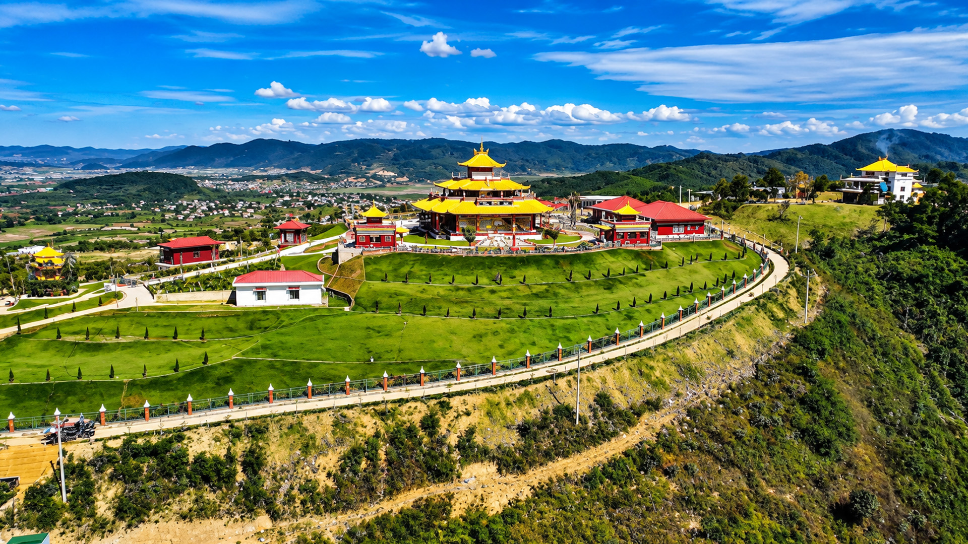 A Buddhist temple with an unusual mountain setting