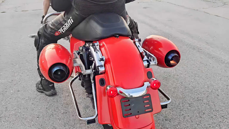 Madman puts two jet engines on a Harley-Davidson and creates total chaos