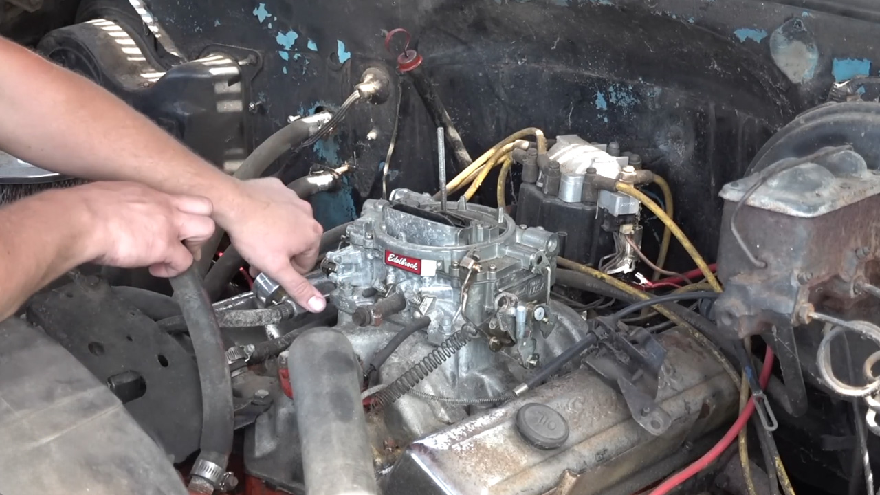 Classic Chevrolet C10 truck undergoes engine diagnostic check for revival