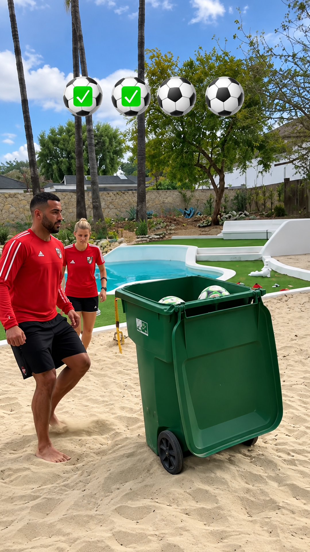 My backyard beach soccer trash can challenge