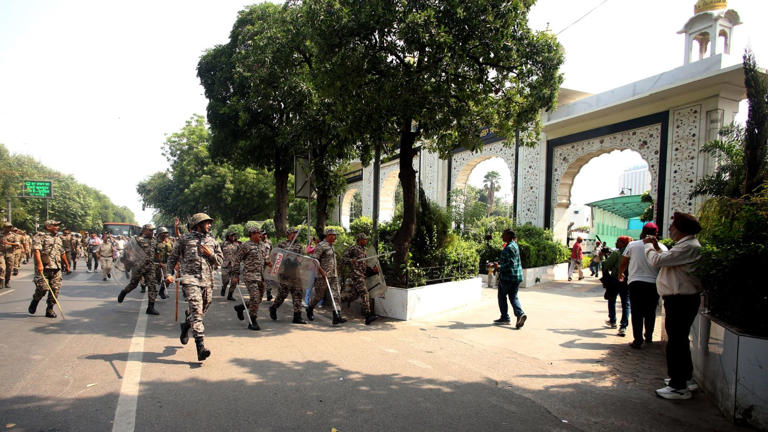 Policemen detained Cockroach Janta Party supporters during a demonstration demanding the resignation of the Election Commissioner Gyanesh Kumar near Bangla Sahib Gurudwara in New Delhi on Saturday. EXPRESS PHOTO BY PRAVEEN KHANNA