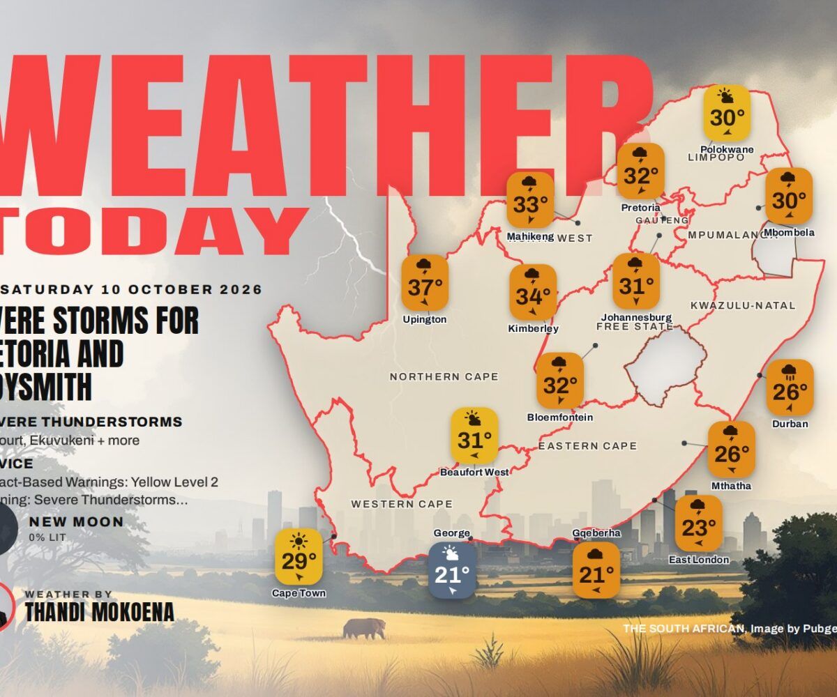 Weather today: Severe thunderstorms for Pretoria, Ermelo and Ladysmith