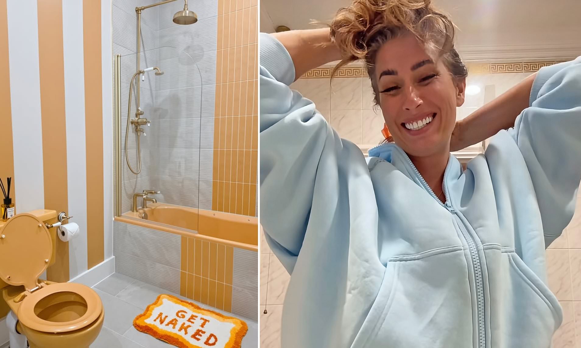 Stacey Solomon shows off the renovated orange bathroom at her new £2M ...