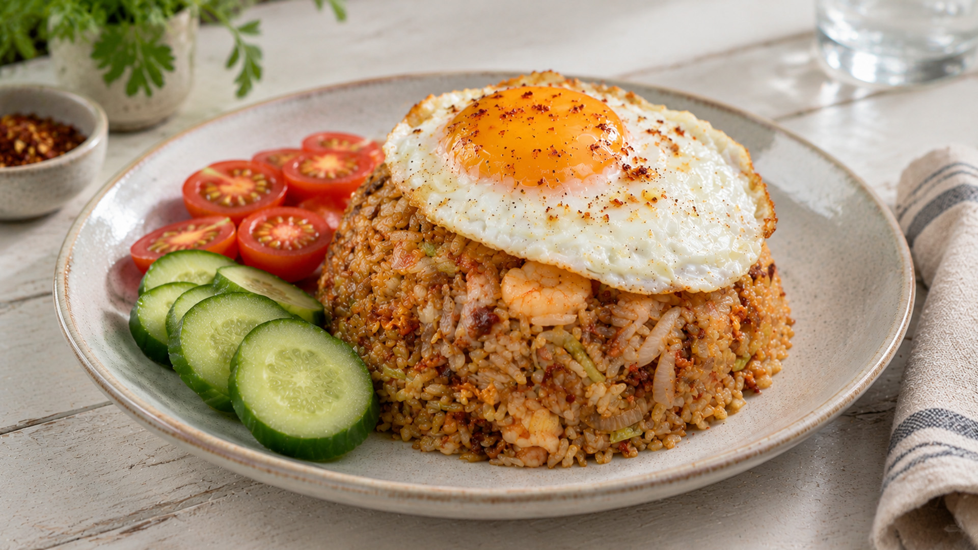 Indonesian fried rice made with everyday ingredients