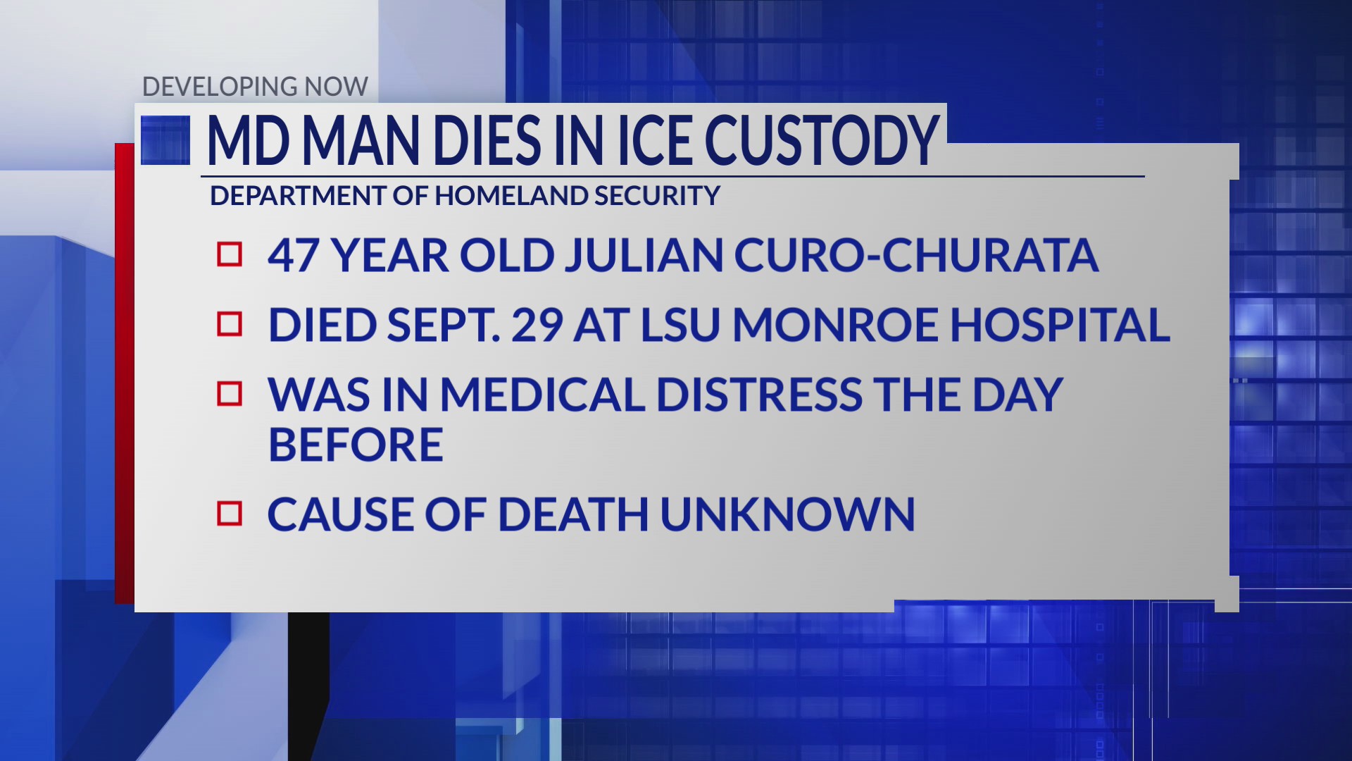 Peruvian man living in Maryland dies in ICE custody