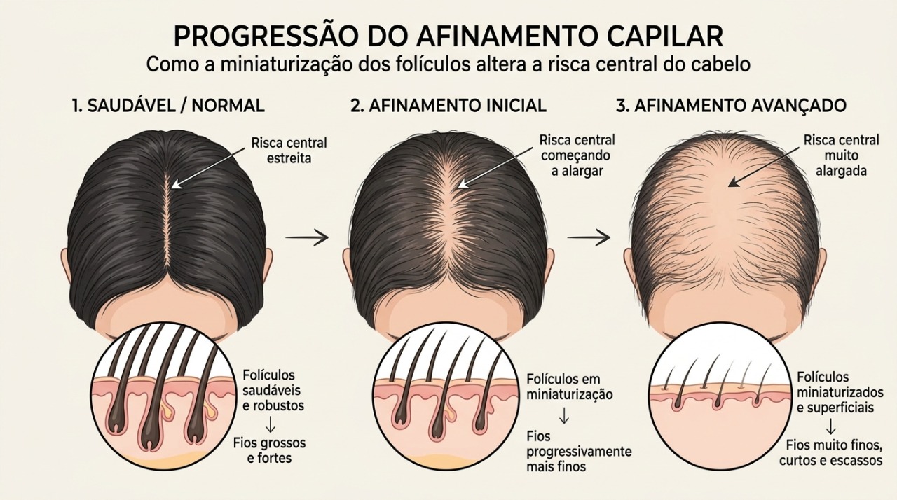 Risca do cabelo fica mais larga e os fios afinam no topo: quando ...