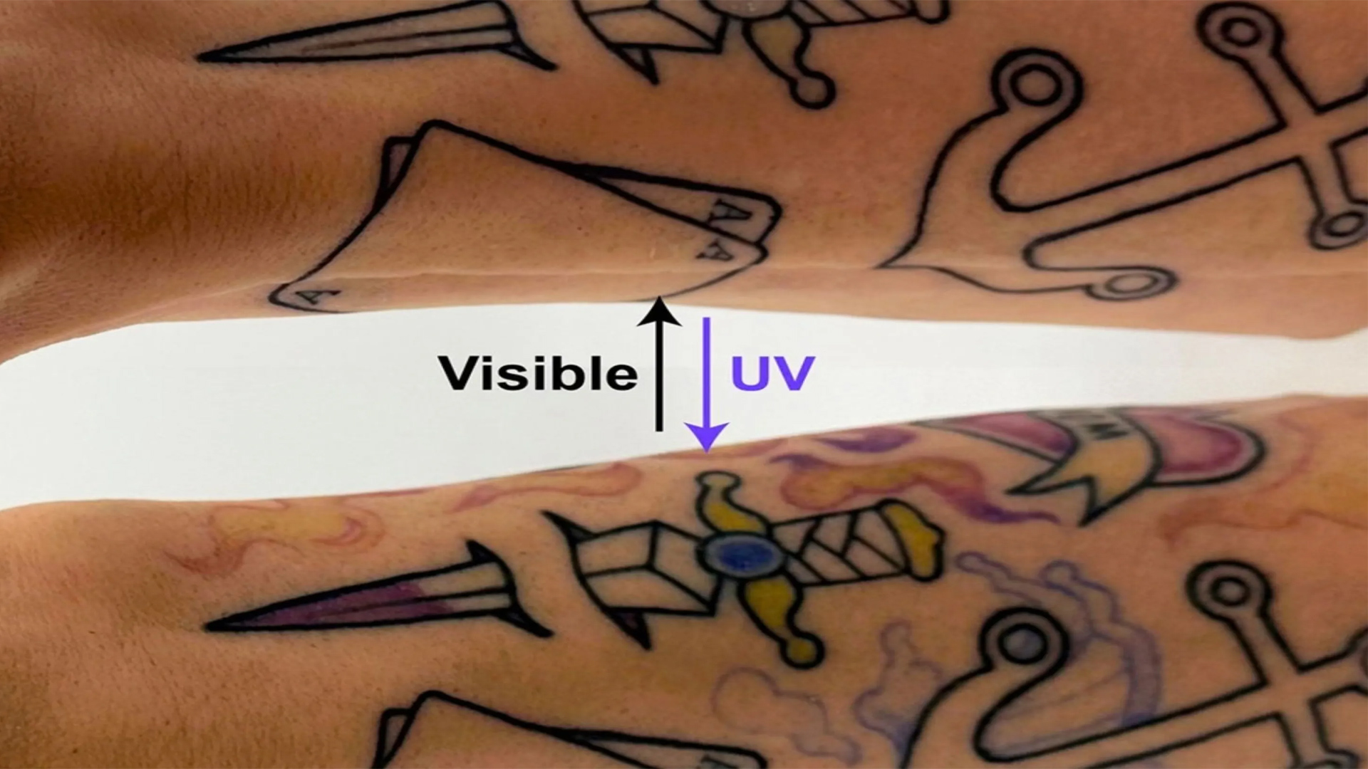 This tattoo ink changes colour with light and can make designs nearly ...
