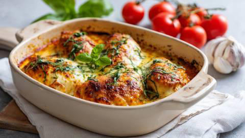 Knoblauch-Mozzarella-Hähnchen aus dem Ofen: leckeres Ofenglück