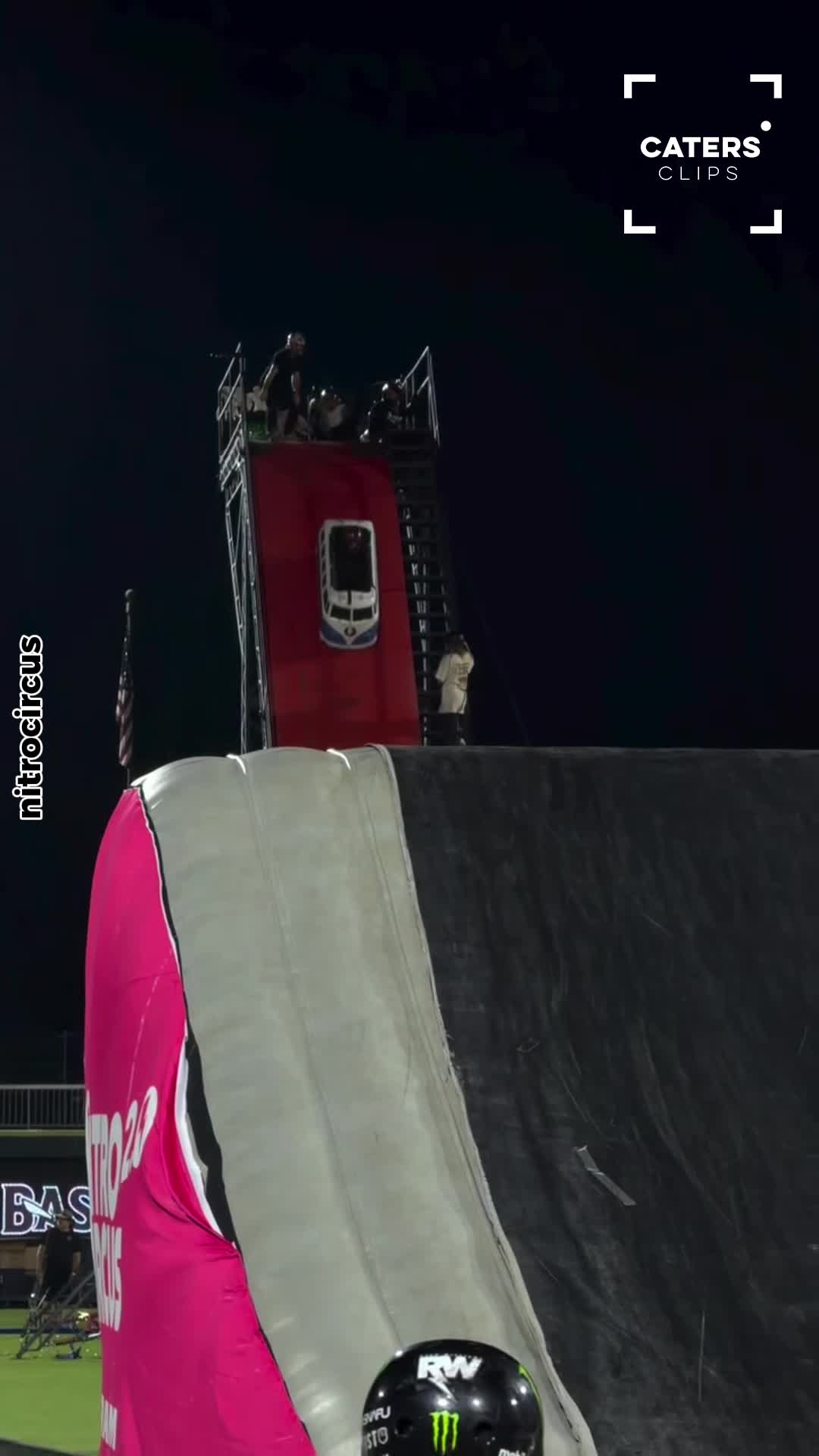 Man attempts risky stunt in a mini bus at Florida NFL stadium