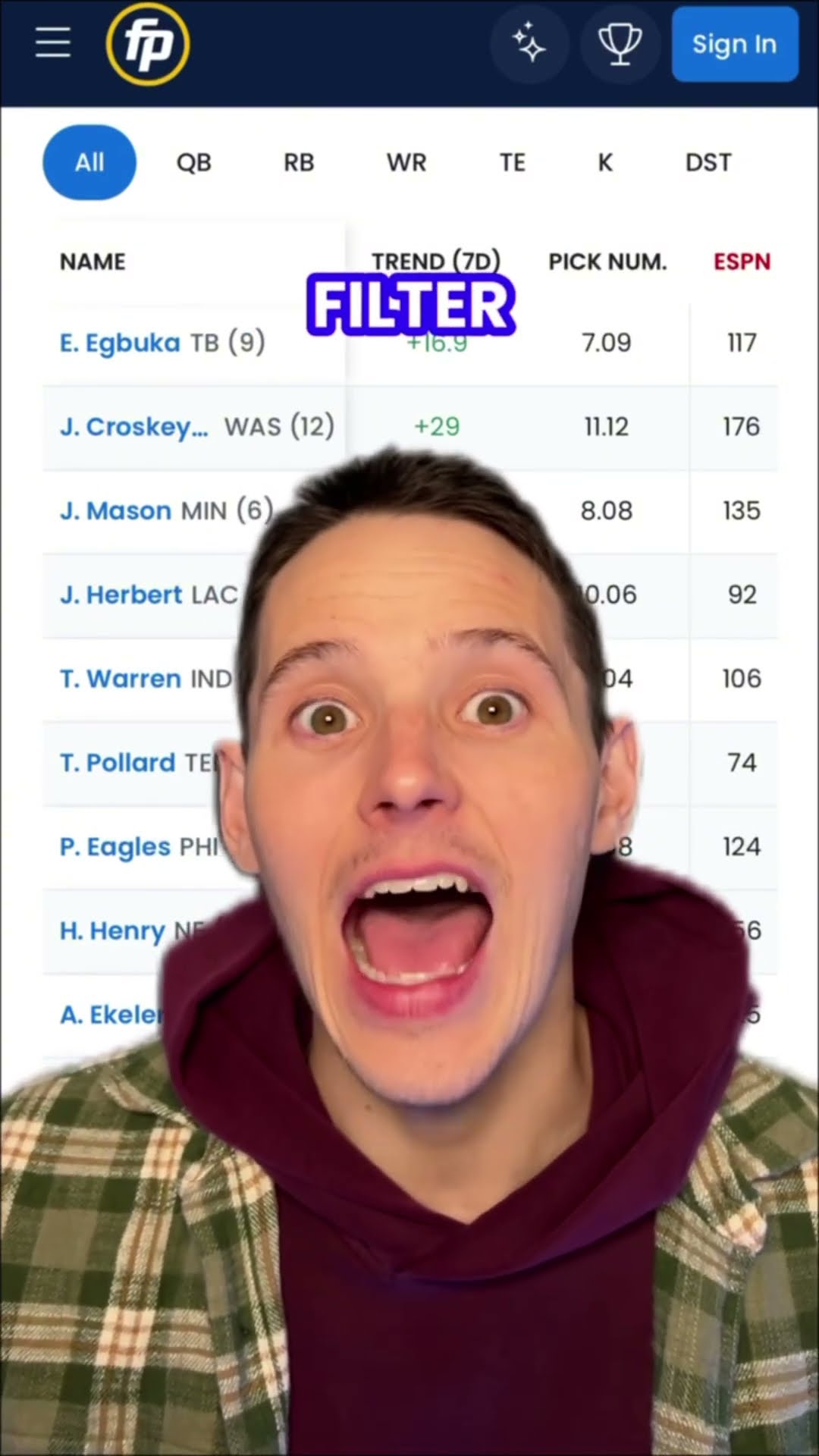 Real-time fantasy football ADP tracker