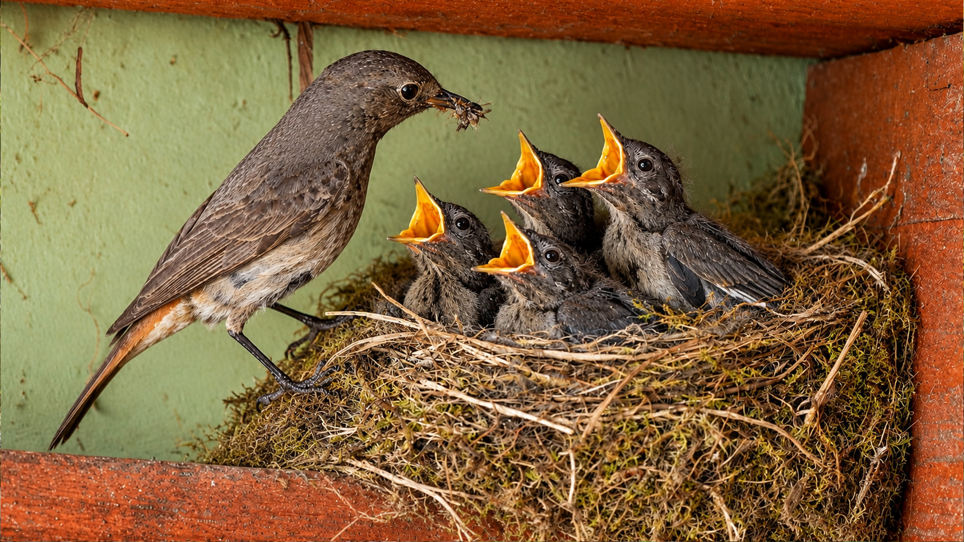 This nest stayed quiet until the black redstart returned with food