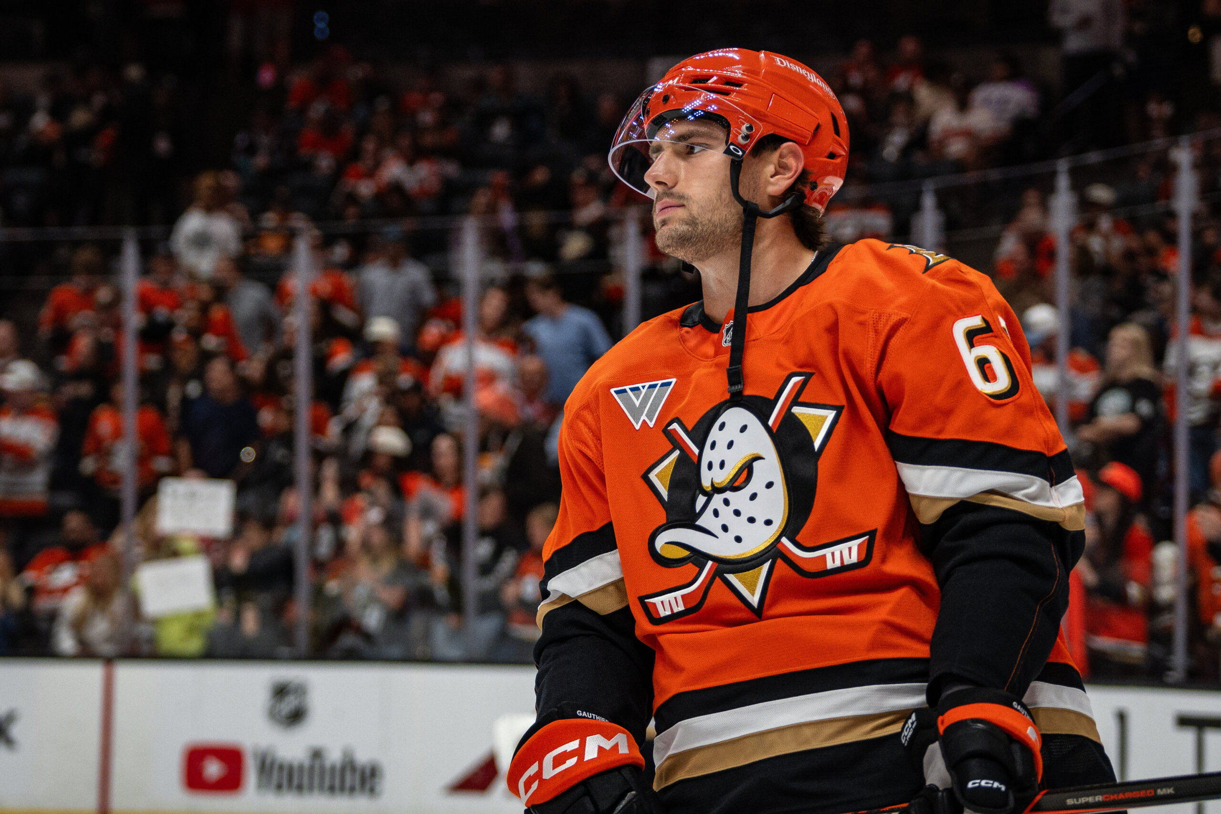 Ducks' Cutter Gauthier leaves game with upper-body injury