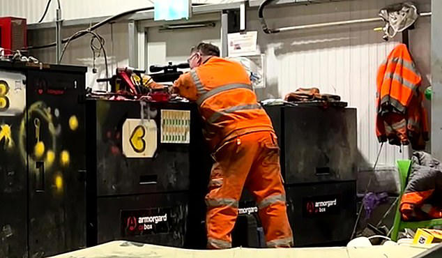 Moment HS2 night-shift workers fire a powerful air rifle inside ...