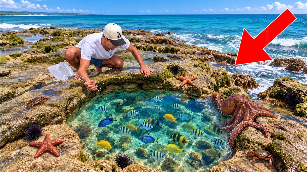Discovering a tide pool packed with marine life!