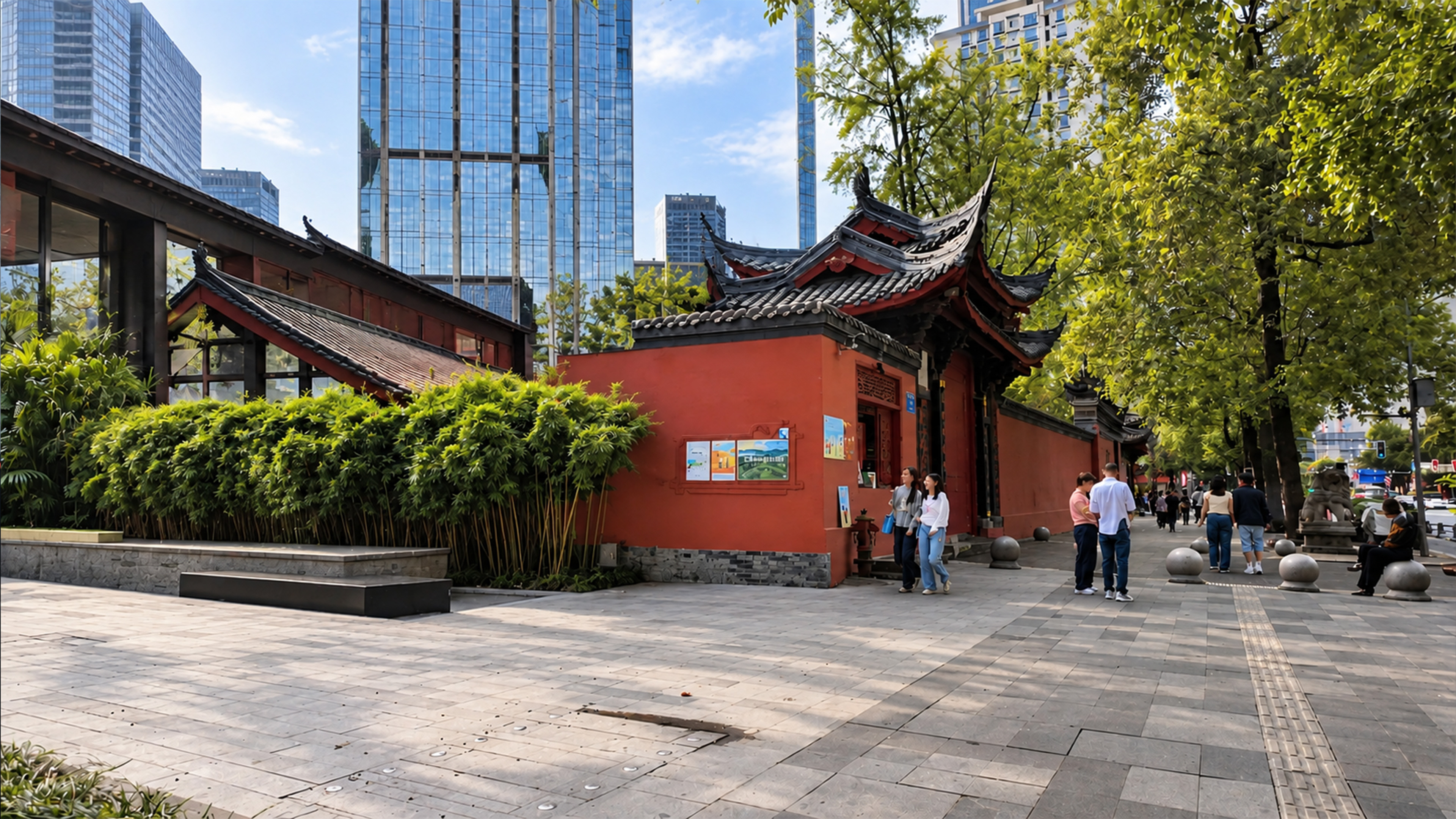 China’s red courtyard gate faces a modern glass skyline