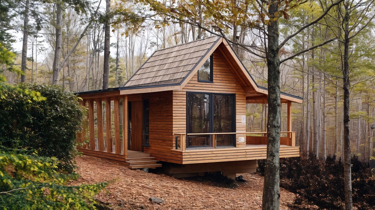 Building a cozy off-grid cabin in the woods | Step-by-step DIY tiny house