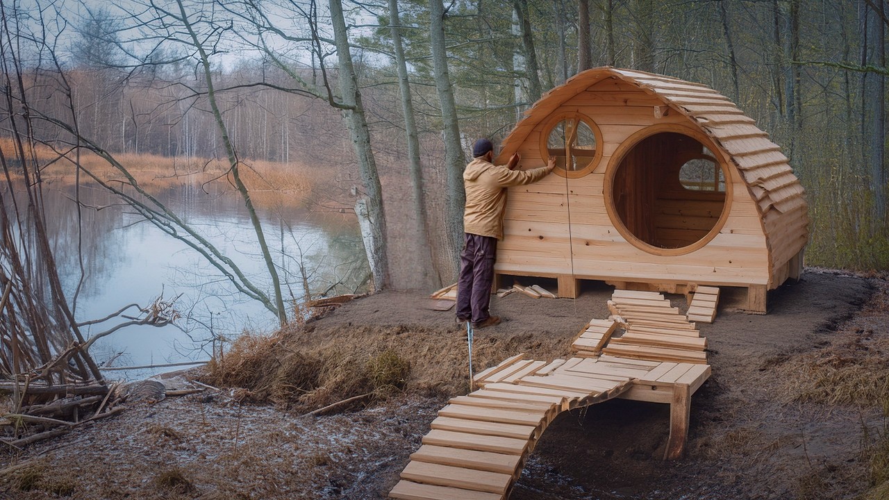 Solo off-grid A-frame cabin build | Cozy winter shelter & wilderness ...