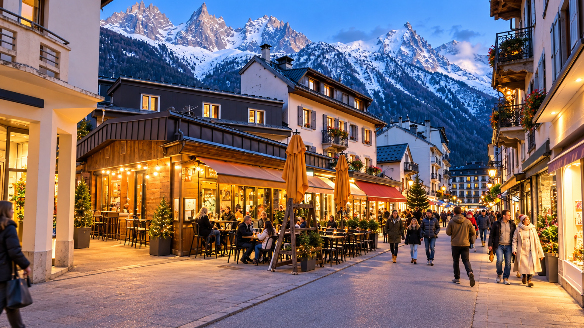Chamonix Mont Blanc France cosy evening walk (4K)
