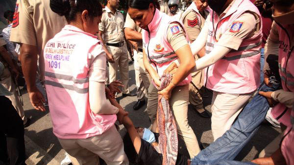Policemen detained Cockroach Janta Party supporters during a demonstration demanding the resignation of the Election Commissioner Gyanesh Kumar near Bangla Sahib Gurudwara in New Delhi on Saturday. EXPRESS PHOTO BY PRAVEEN KHANNA