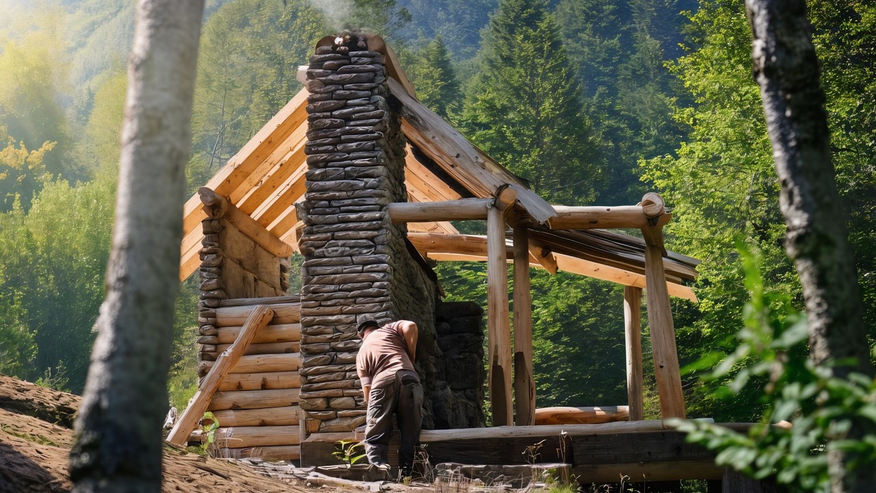 Warm house in the woods for 365 days of bushcraft survival