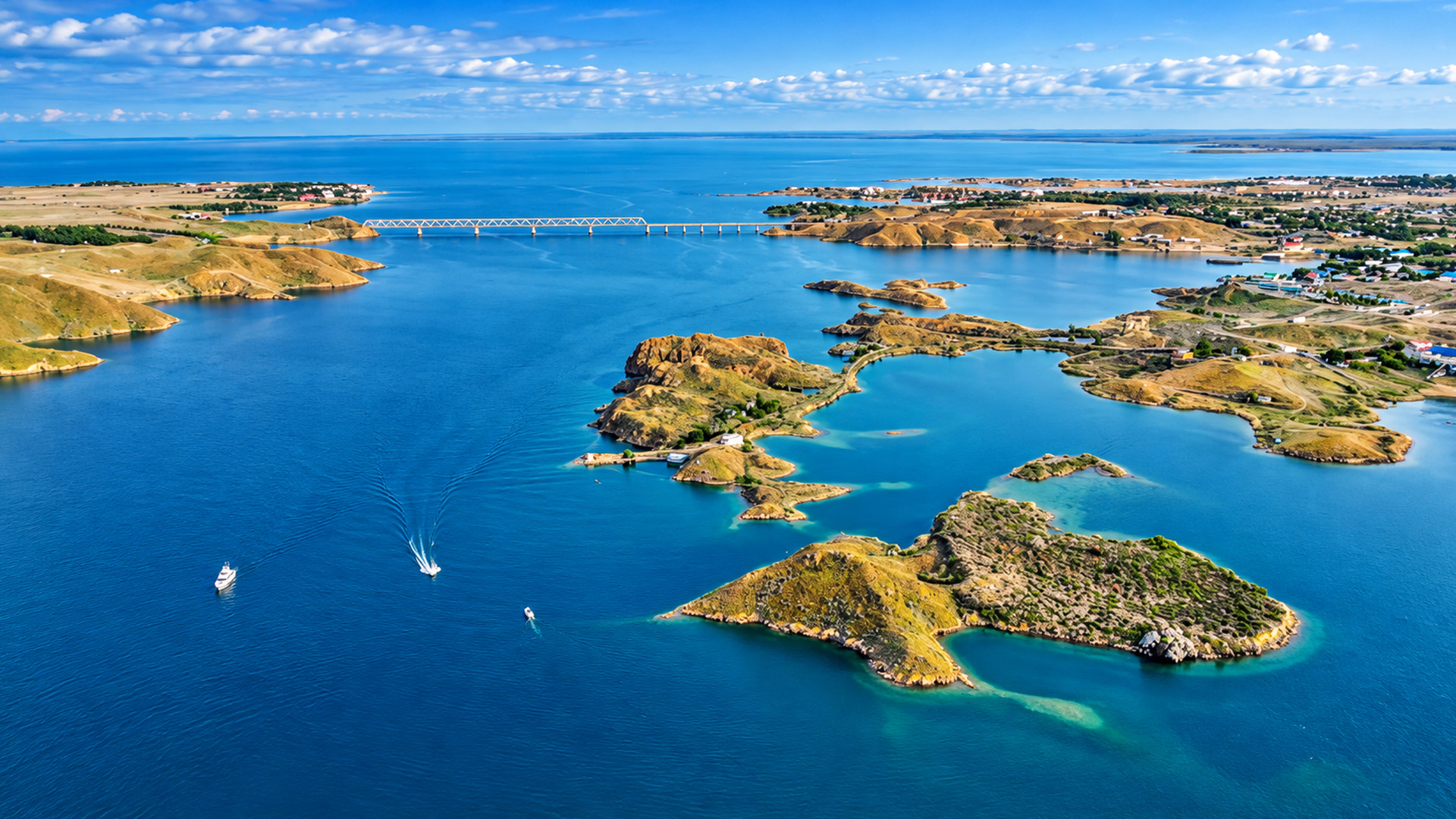 Kazakhstan created a giant lake in a rocky landscape