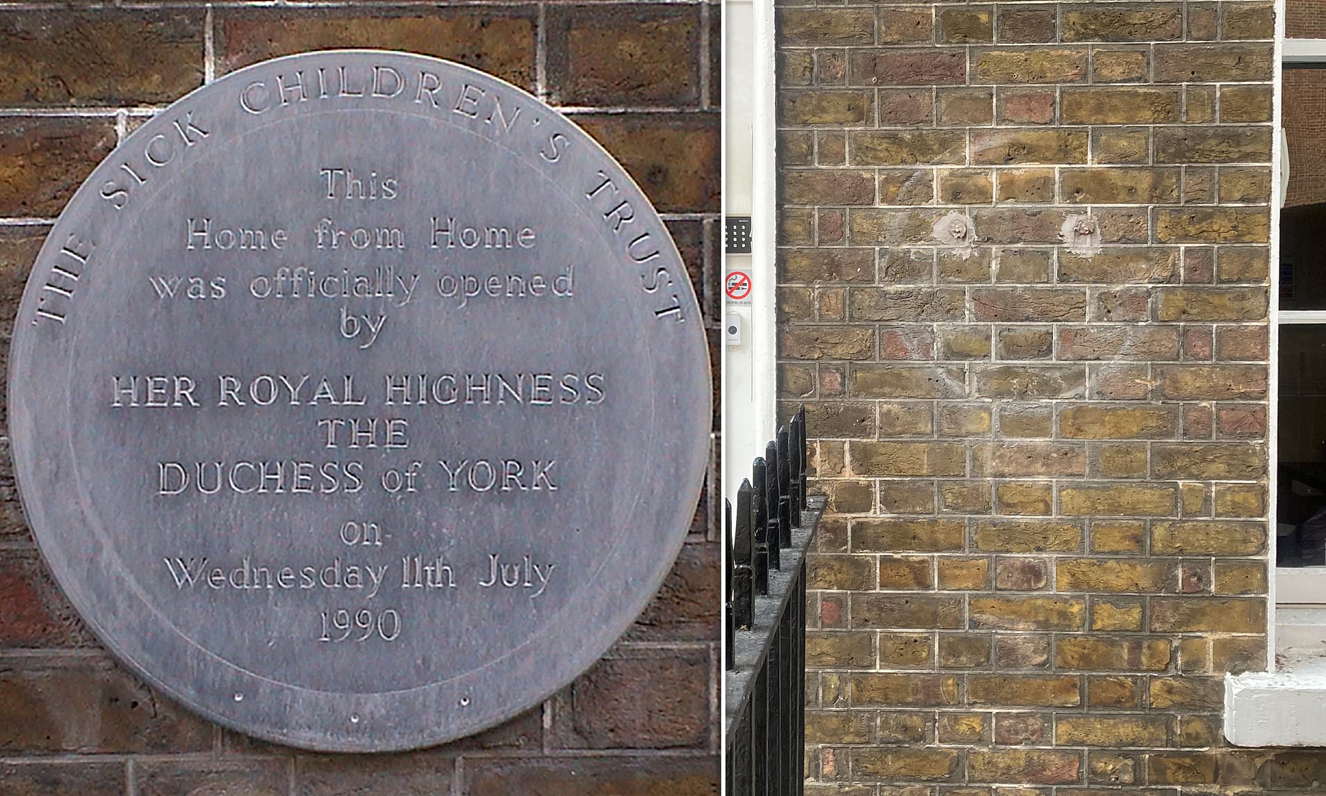 Plaque commemorating Sarah Ferguson's association with Great Ormond ...
