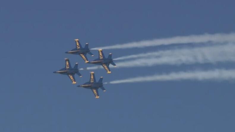 Blue Angels roar back over San Francisco after weather conditions ...