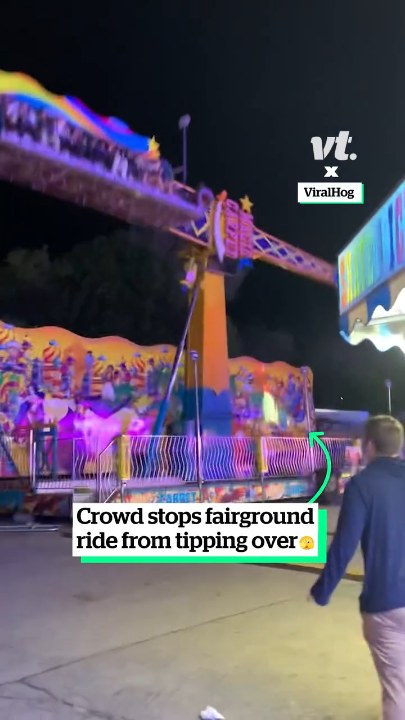 Crowd stops fairground ride from tipping over
