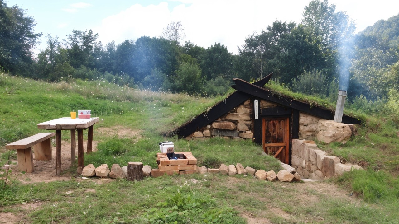 Hidden underground shelter in the forest built by hand