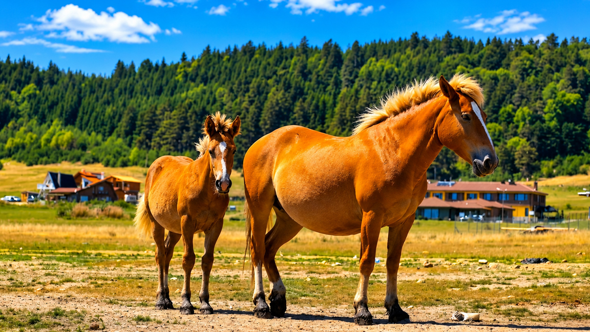 Dos hermosos caballos disfrutando de un día soleado en el campo