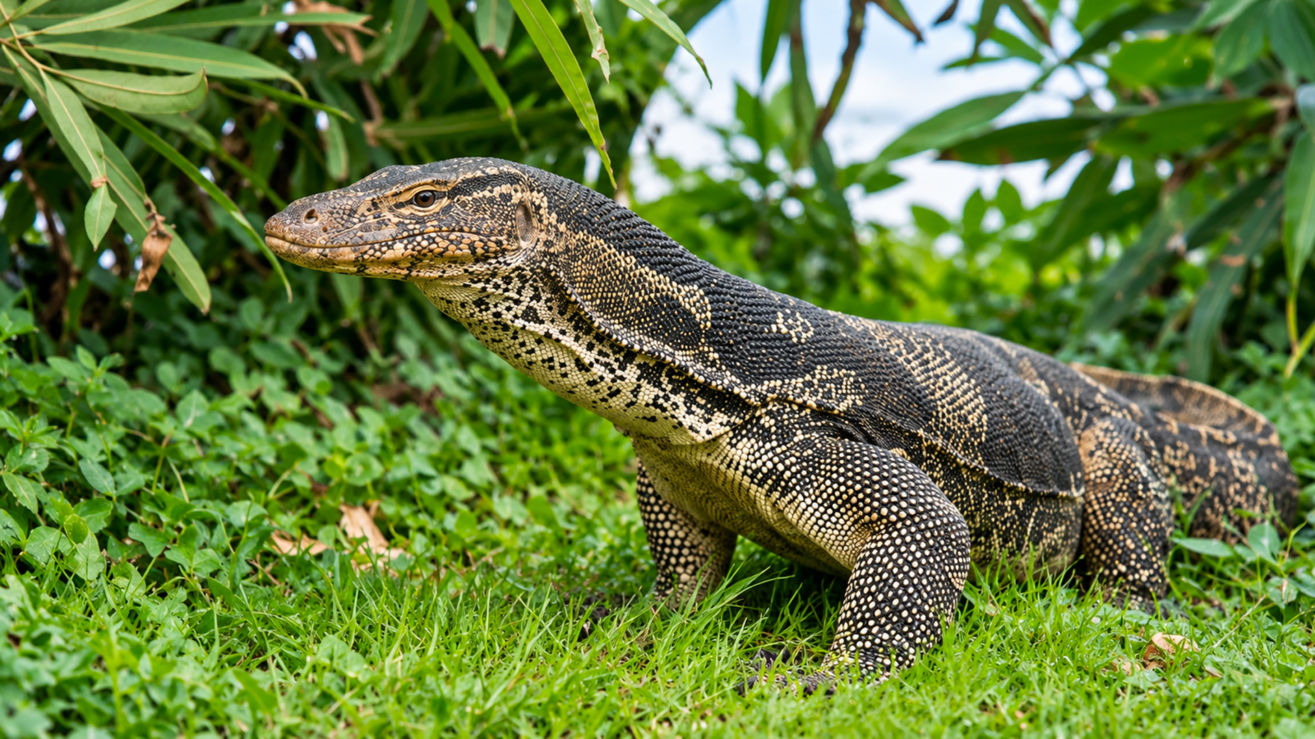 Two massive monitor lizards cross paths in a wild meeting