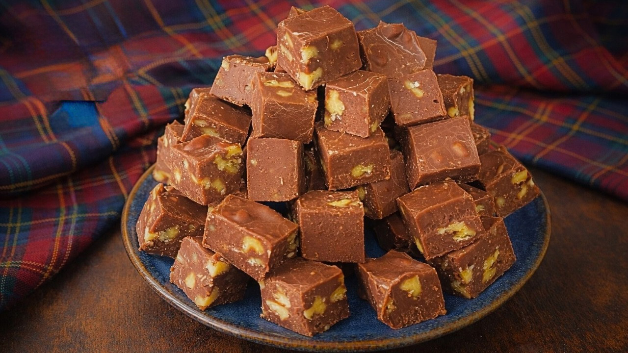 Easy chocolate walnut fudge made with sweetened condensed milk