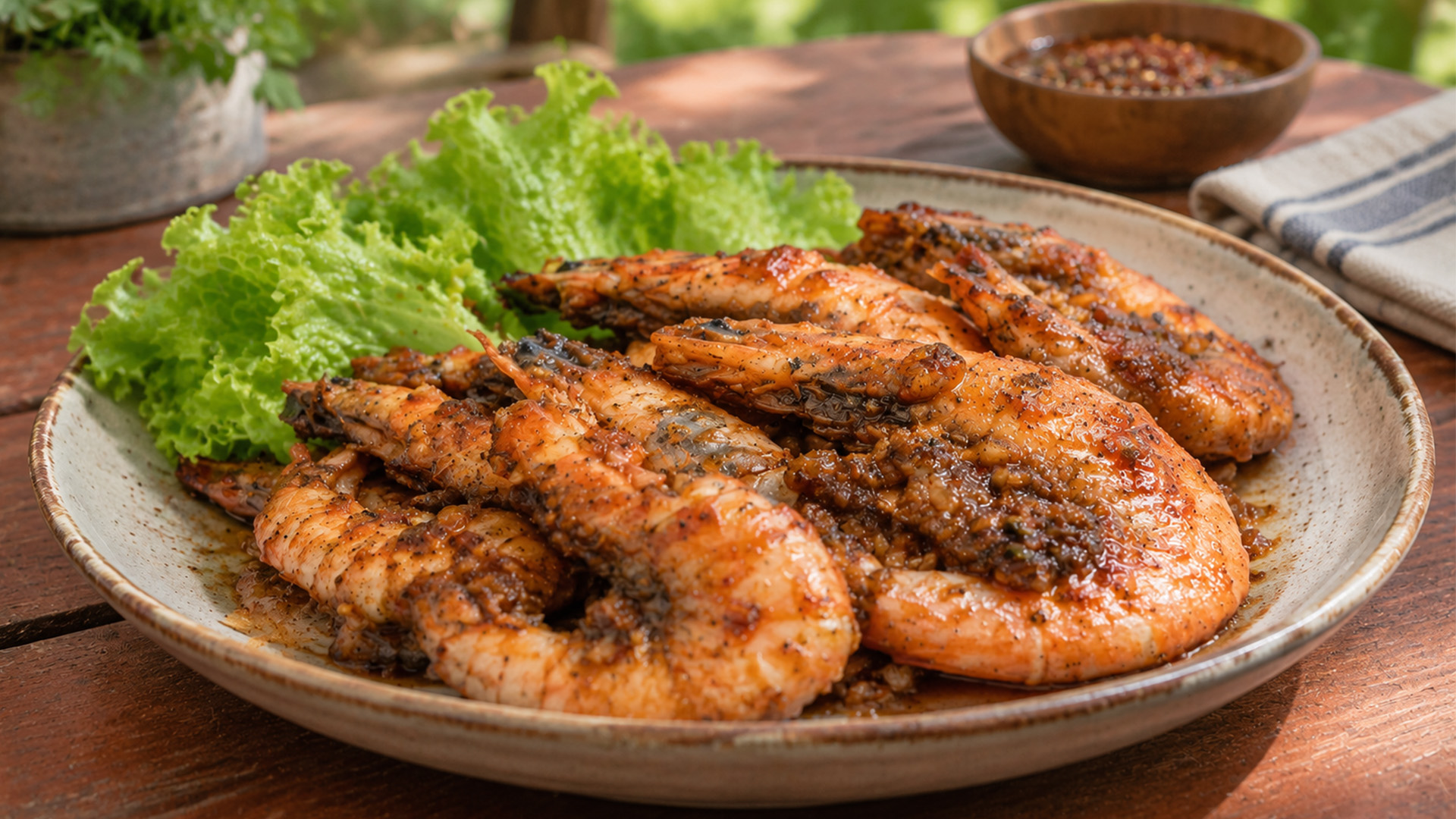 What gives garlic butter shrimp its rich flavor?